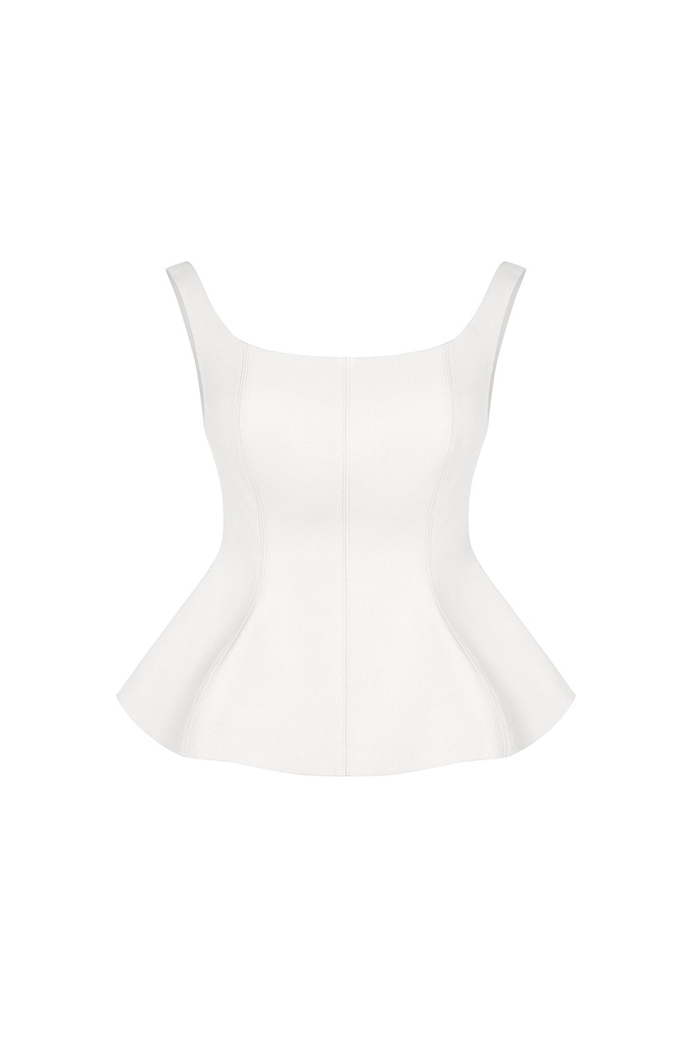 Esther Padded Wide Neck Peplum Top in Iconic White