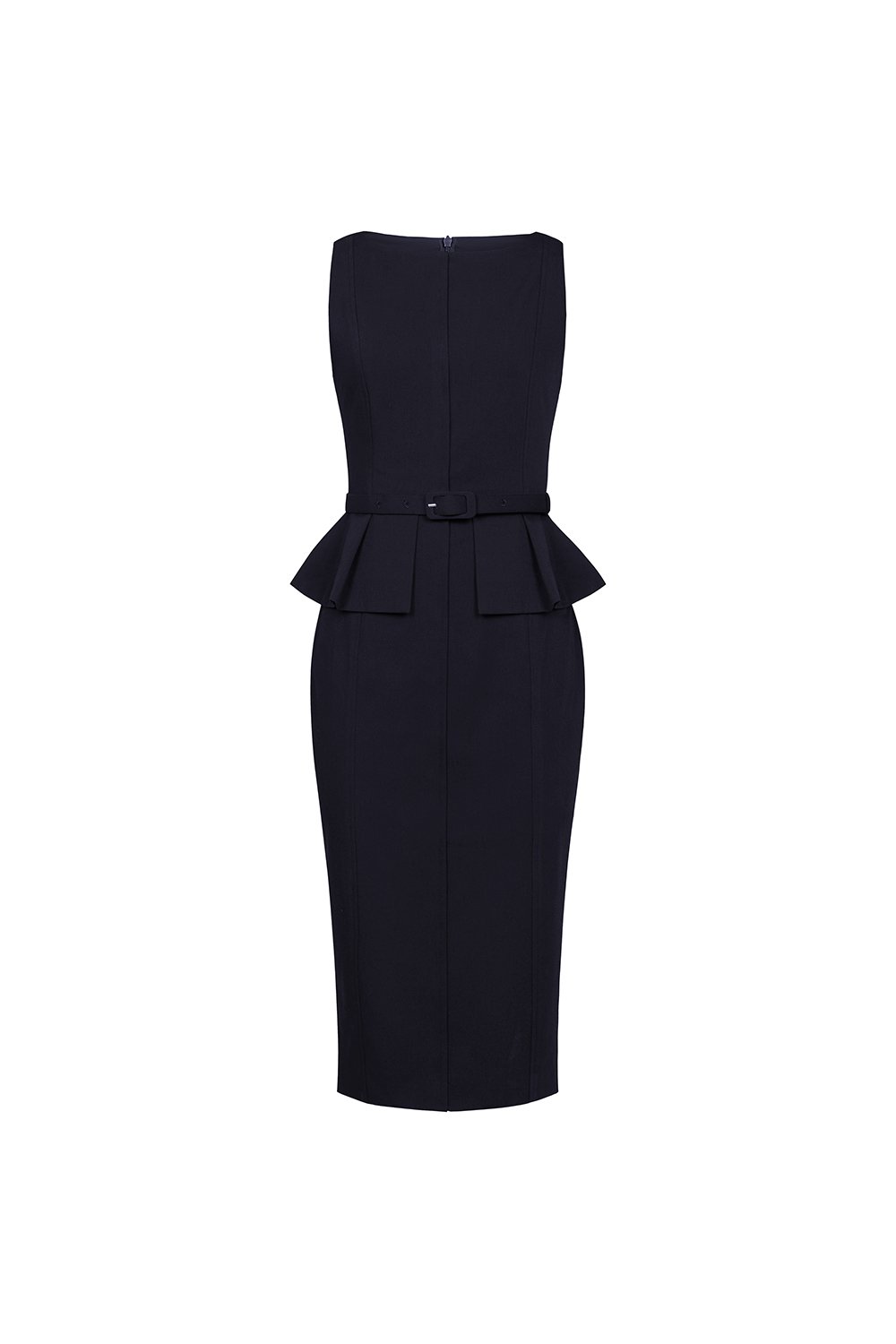 Geraldine Padded Peplum Pencil Dress in Deep Navy