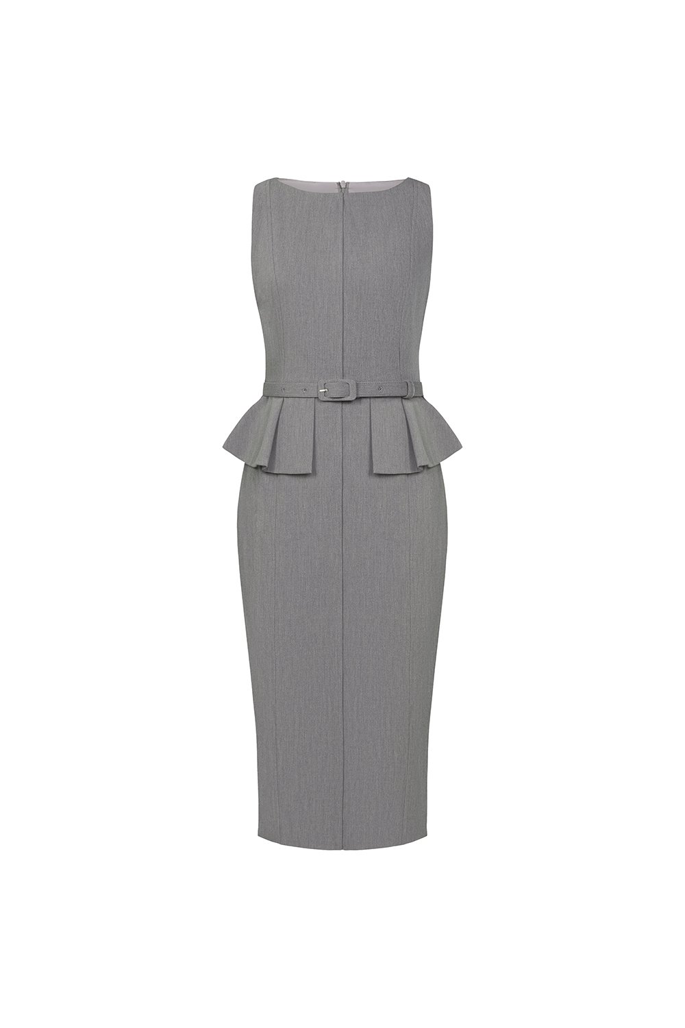 Geraldine Padded Peplum Pencil Dress in Heathered Grey