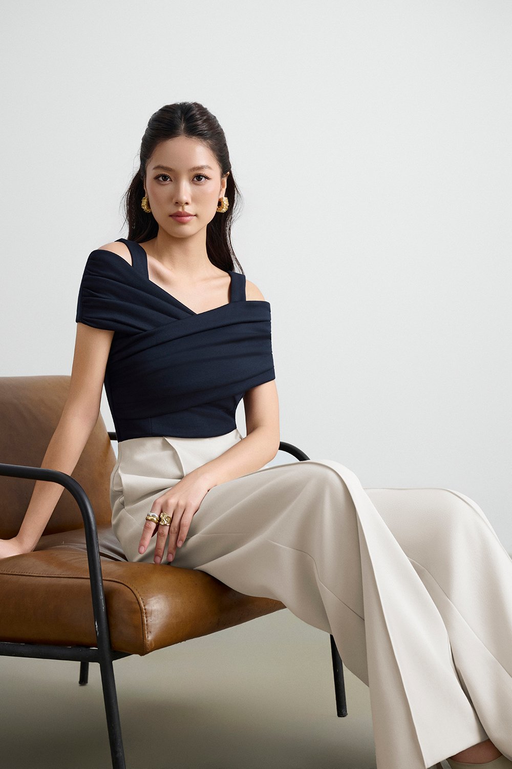Julinne Padded Ruched Top in Navy Blue