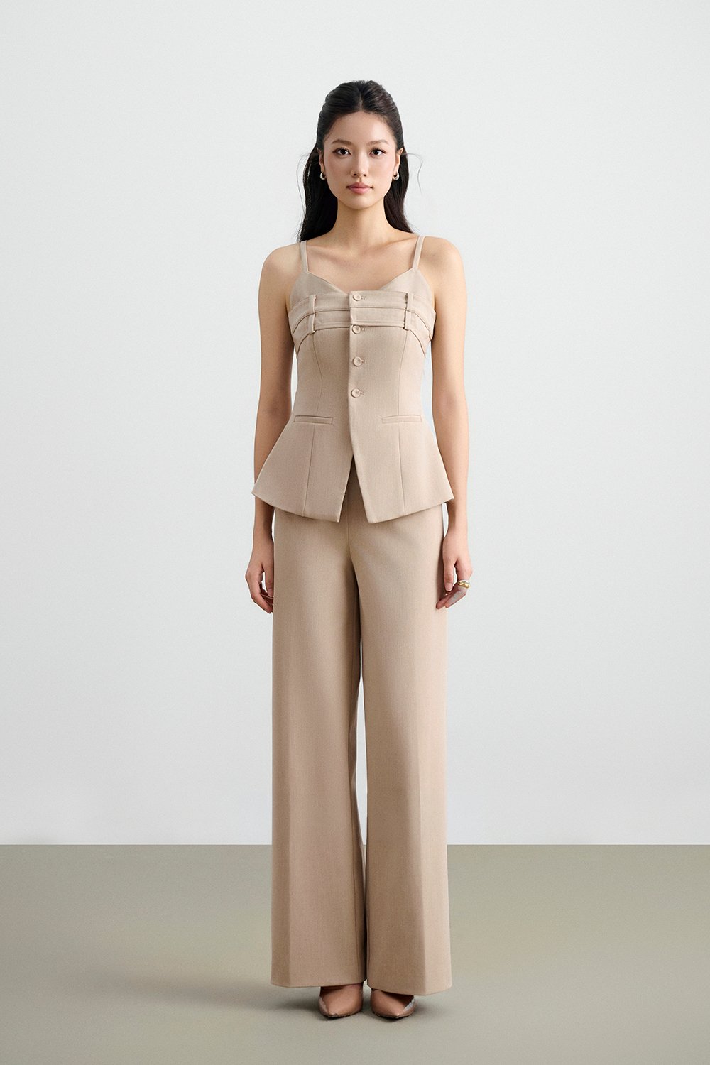 Megan Bustier Tailored Camisole Top in Ecru