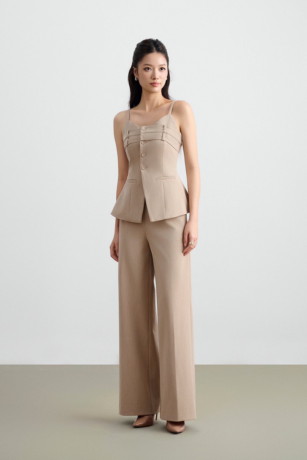 Megan Bustier Tailored Camisole Top in Ecru