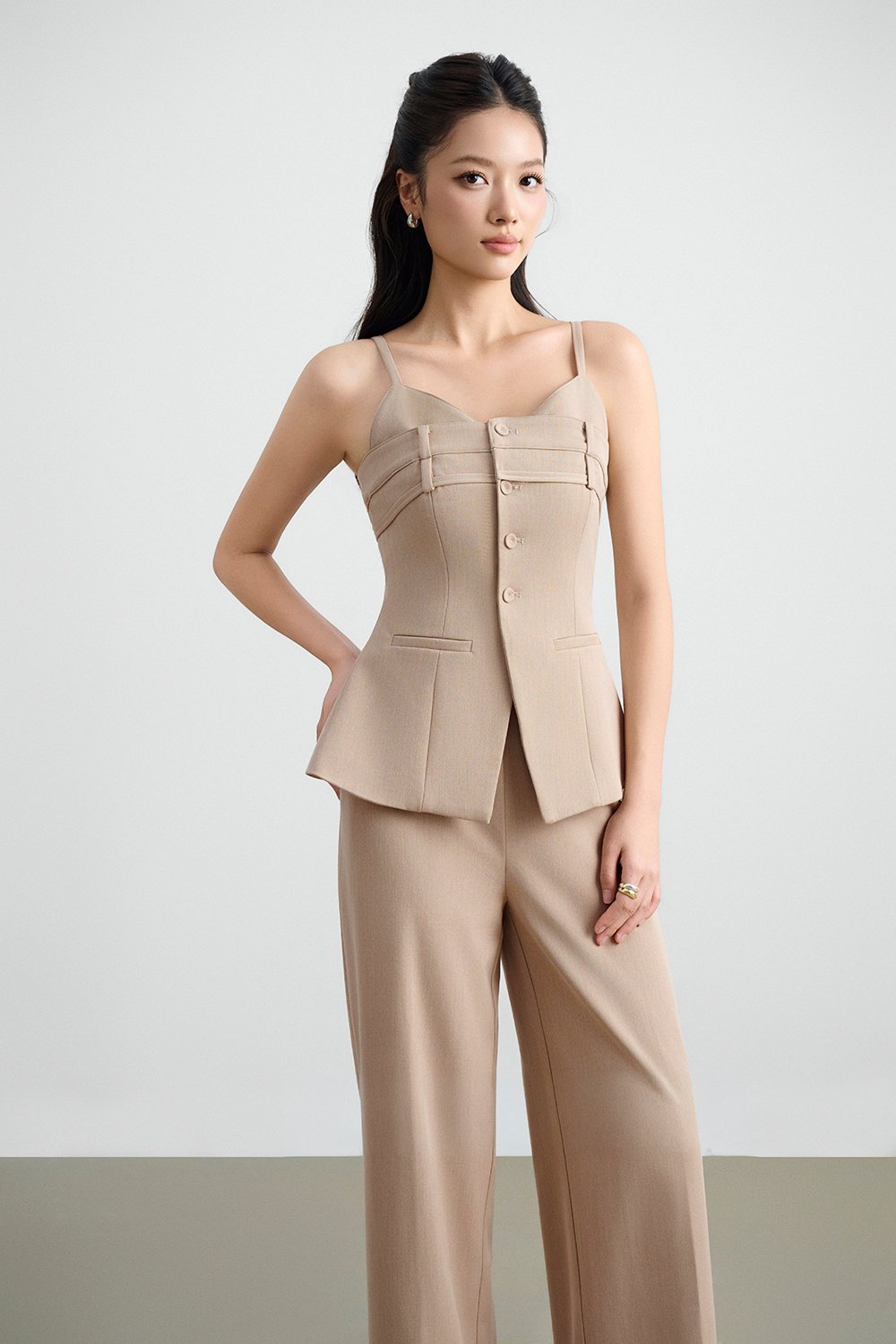Megan Bustier Tailored Camisole Top in Ecru