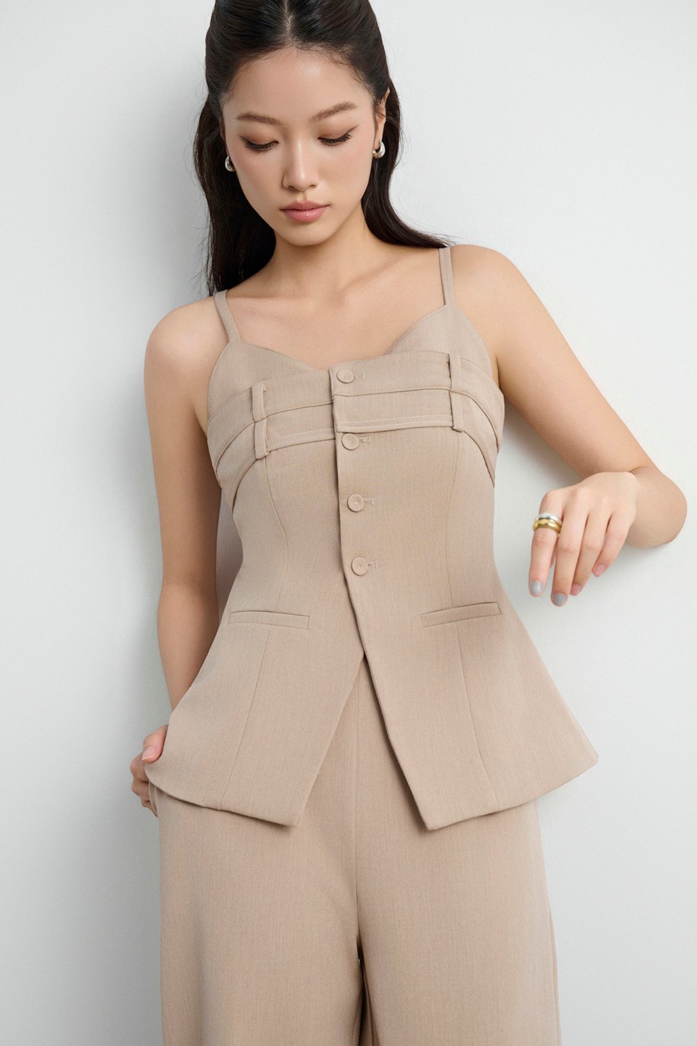Megan Bustier Tailored Camisole Top in Ecru