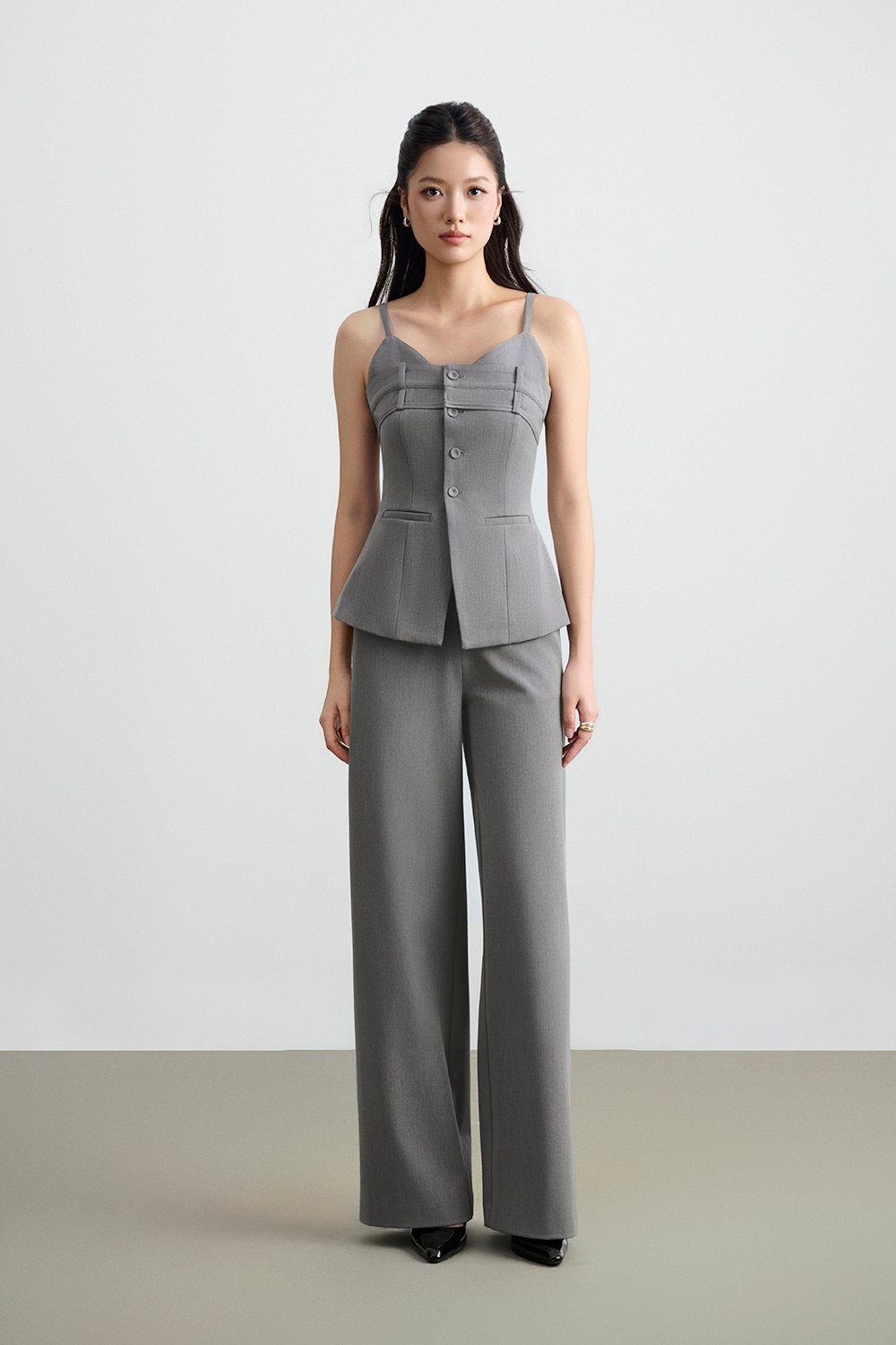 Megan Bustier Tailored Camisole Top in Melange Grey