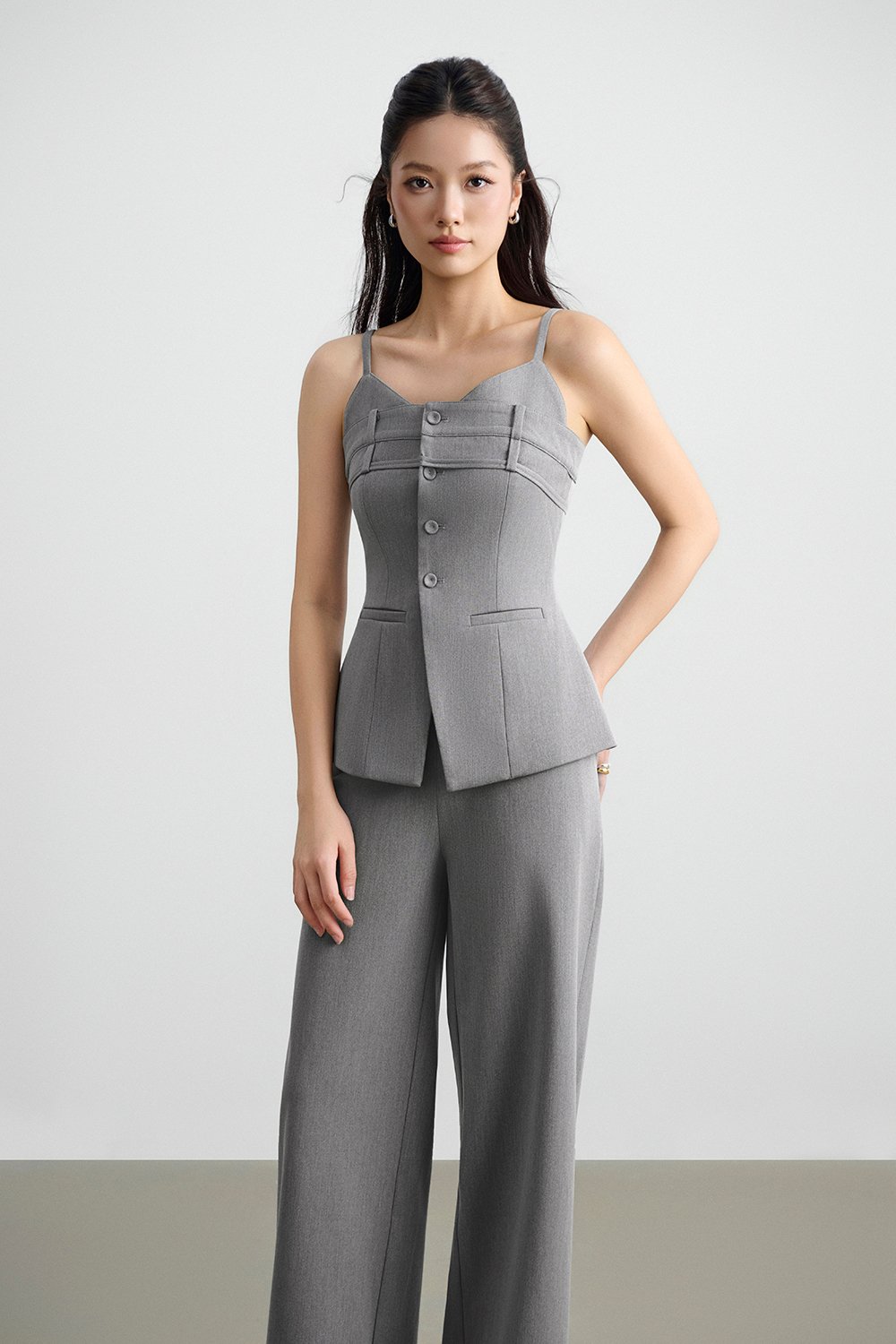 Megan Bustier Tailored Camisole Top in Melange Grey