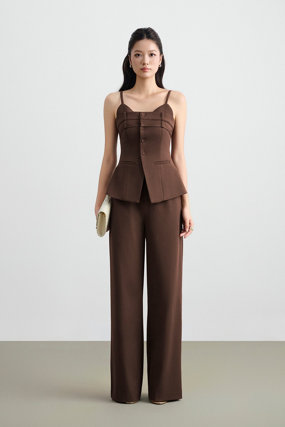 Megan Bustier Tailored Camisole Top in Saddle Brown