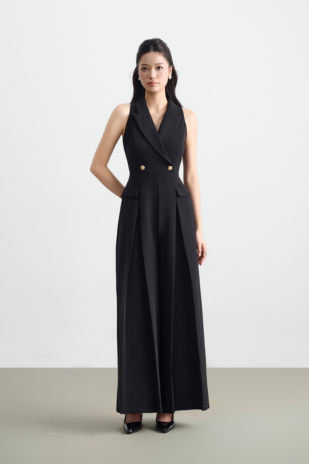 Meredith Tailored Wide Leg Jumpsuit in Classic Black