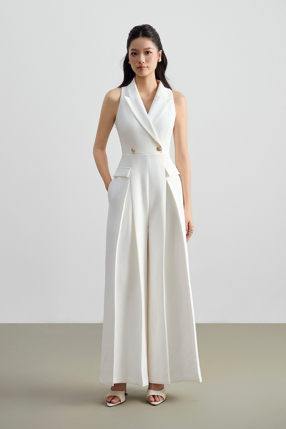 Meredith Tailored Wide Leg Jumpsuit in Iconic White