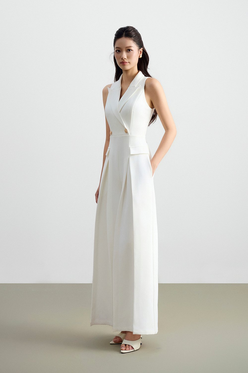 Meredith Tailored Wide Leg Jumpsuit in Iconic White