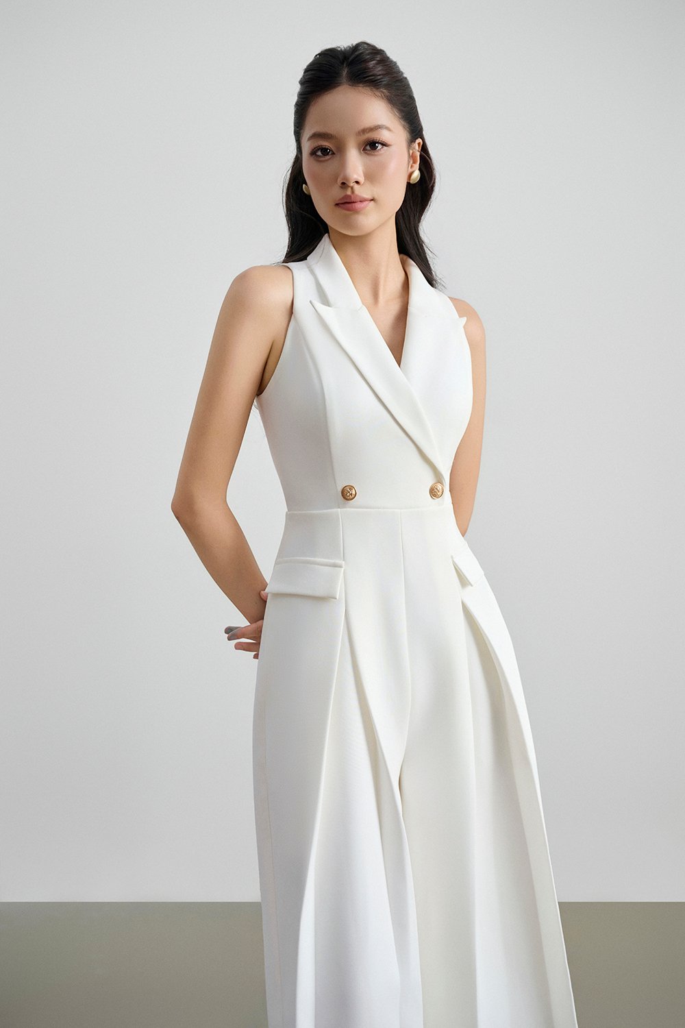 Meredith Tailored Wide Leg Jumpsuit in Iconic White