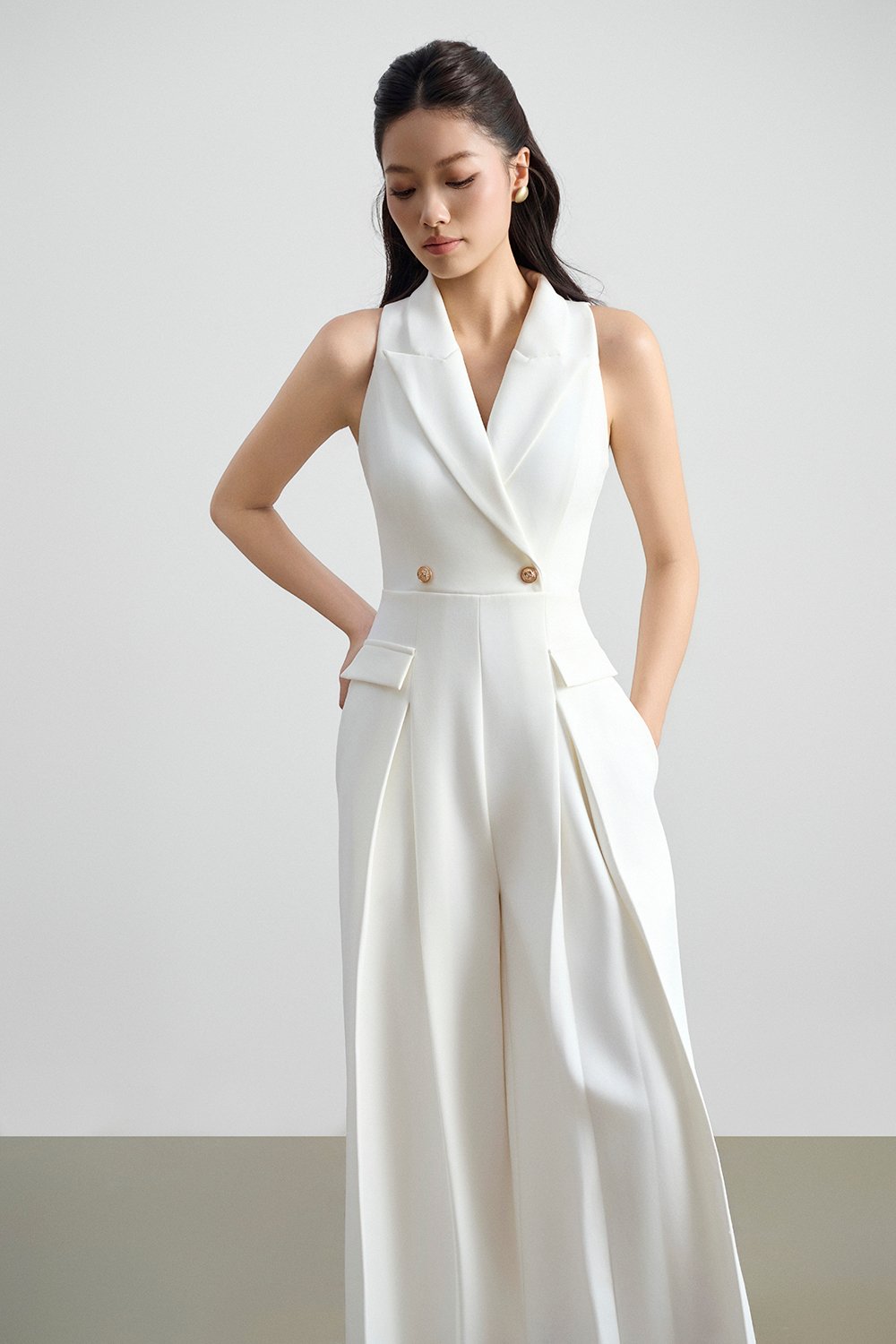 Meredith Tailored Wide Leg Jumpsuit in Iconic White