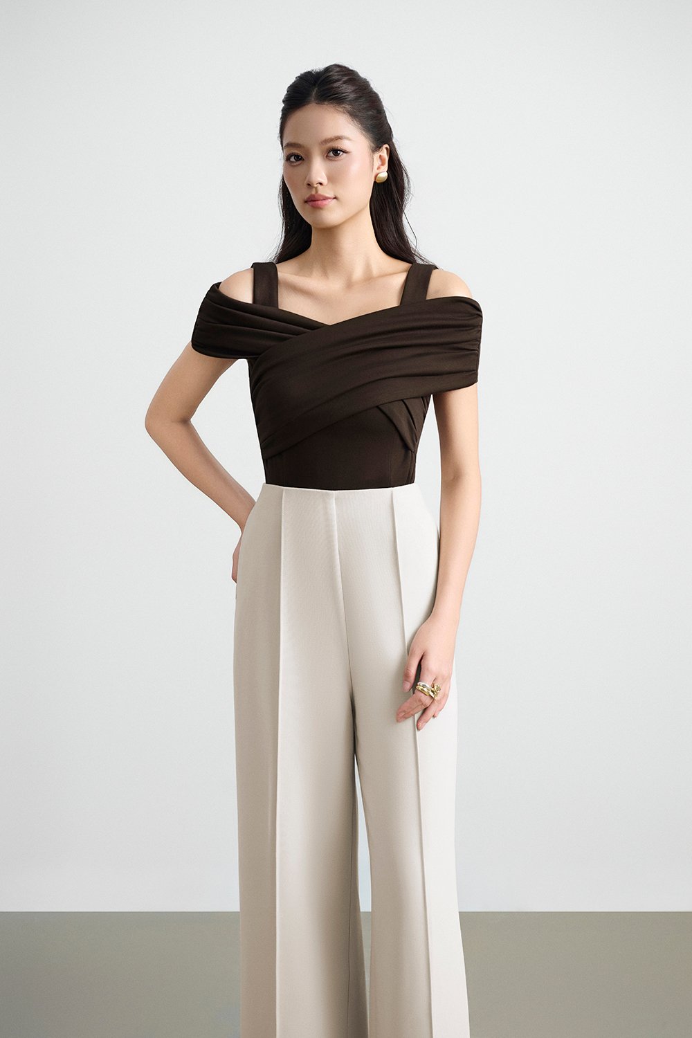 Millie Pintuck Wide Leg Pants in Seashell
