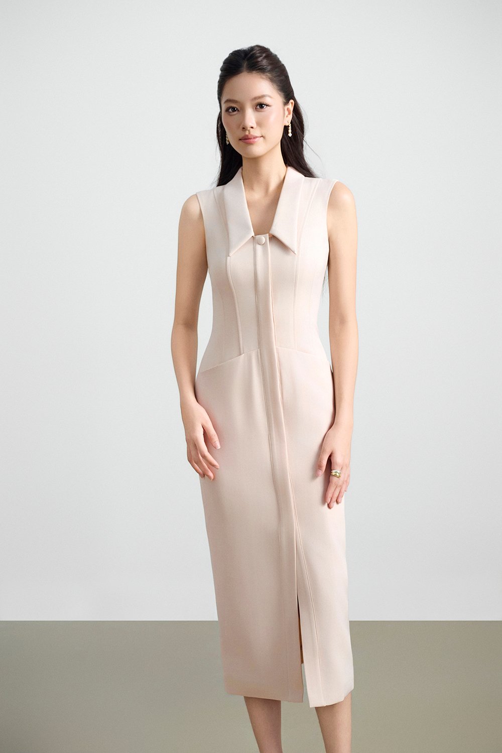 Noreen Collared Pencil Dress in Blush Cream