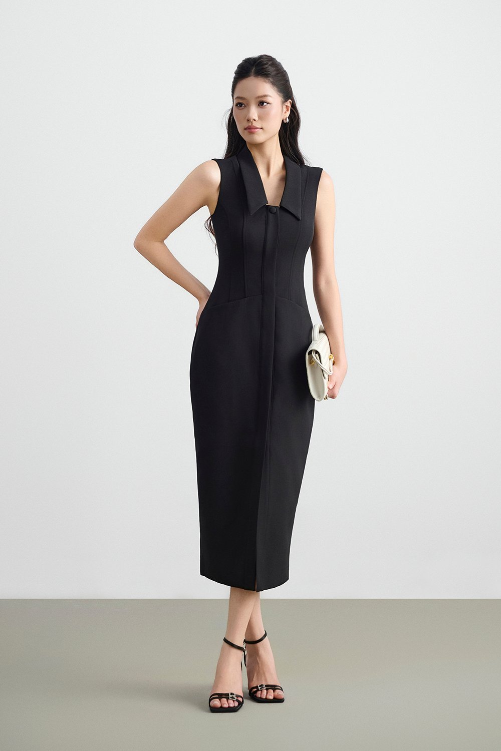 Noreen Collared Pencil Dress in Classic Black