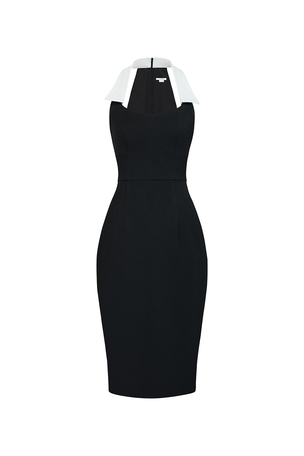Reese Padded Contrast Collared Pencil Dress in Classic Black