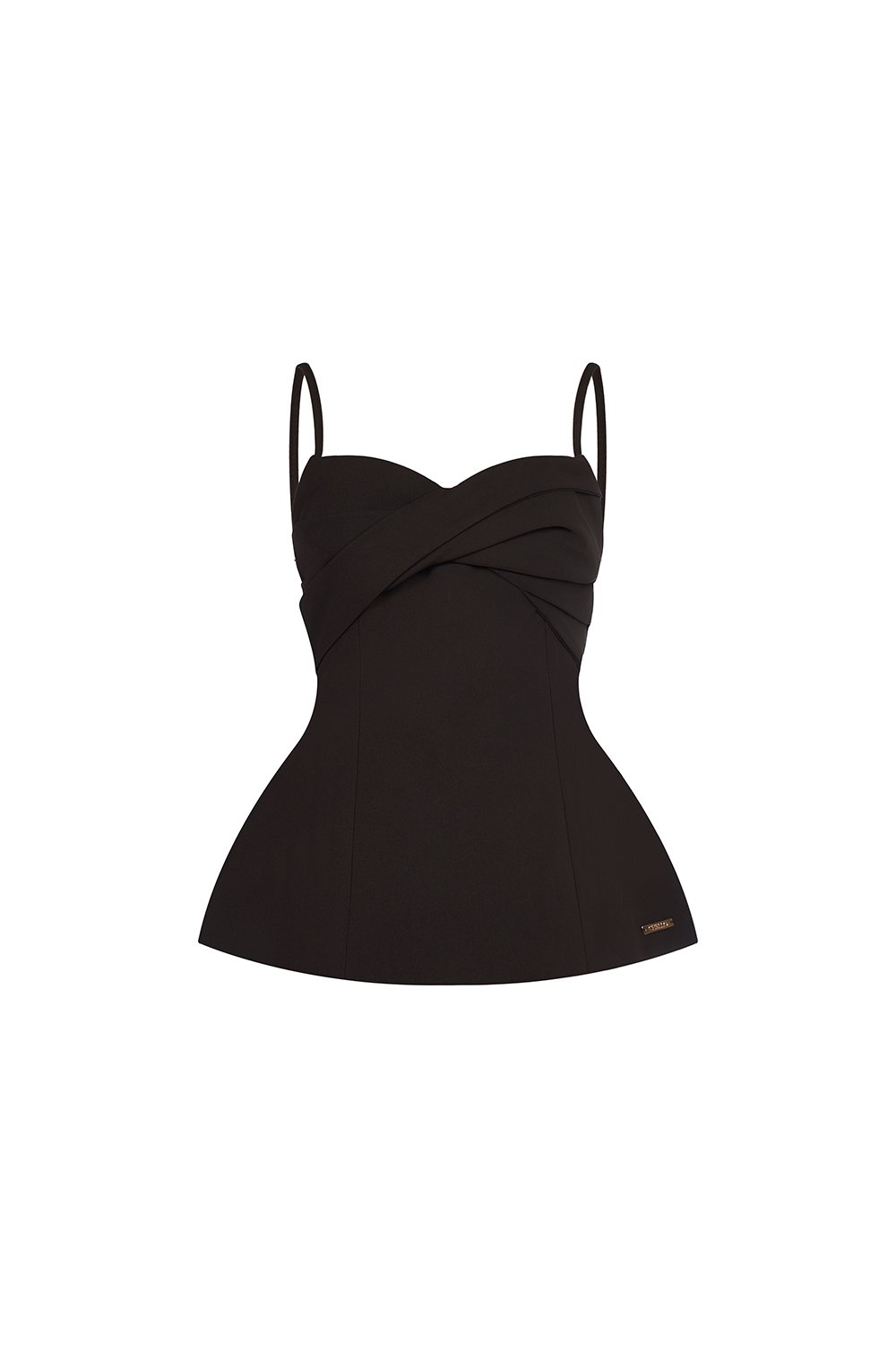 Regina Padded Twist Strappy Peplum Top in Rich Espresso