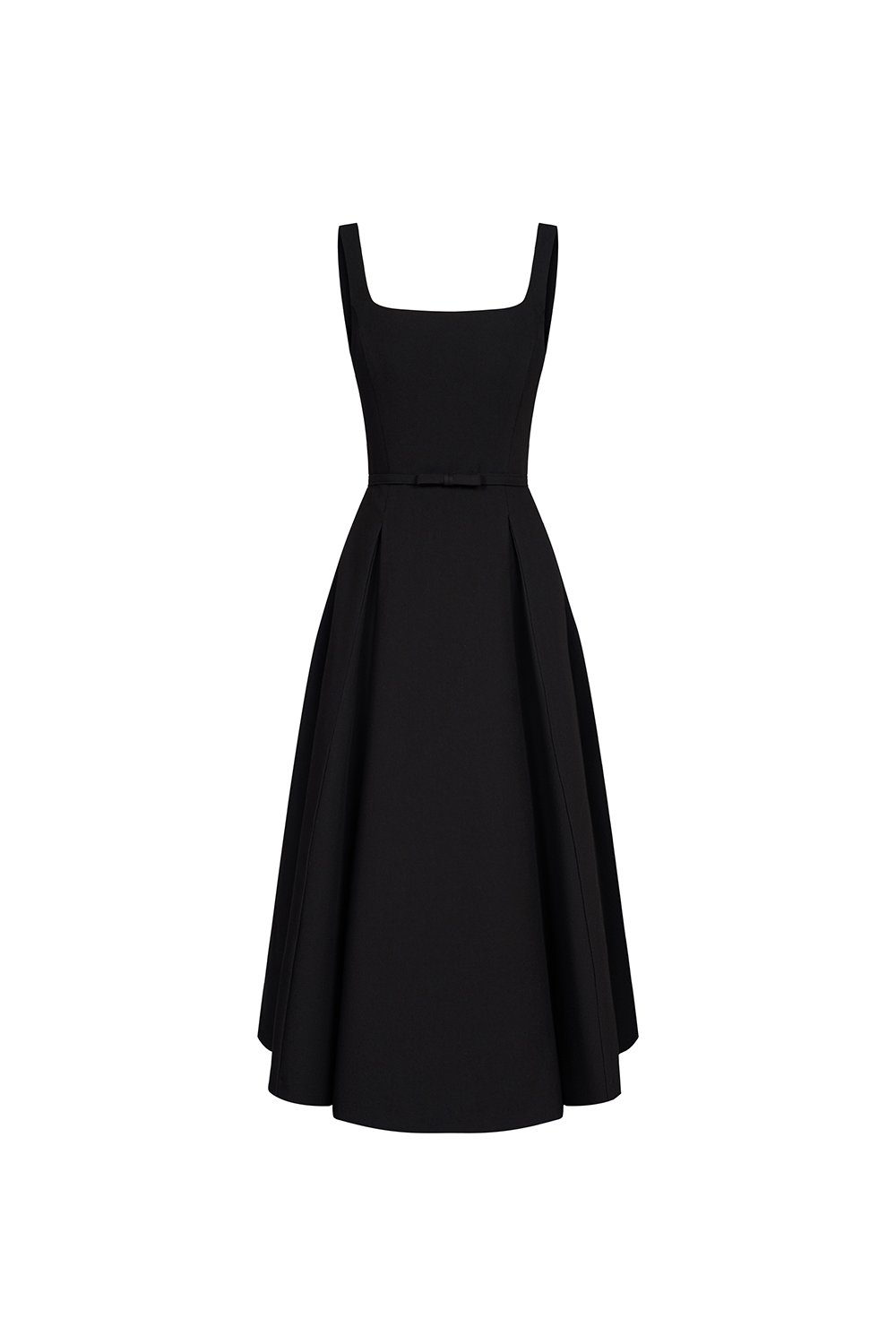 Talia Padded Flare Midi Dress with Detachable Bow Belt in Classic Black