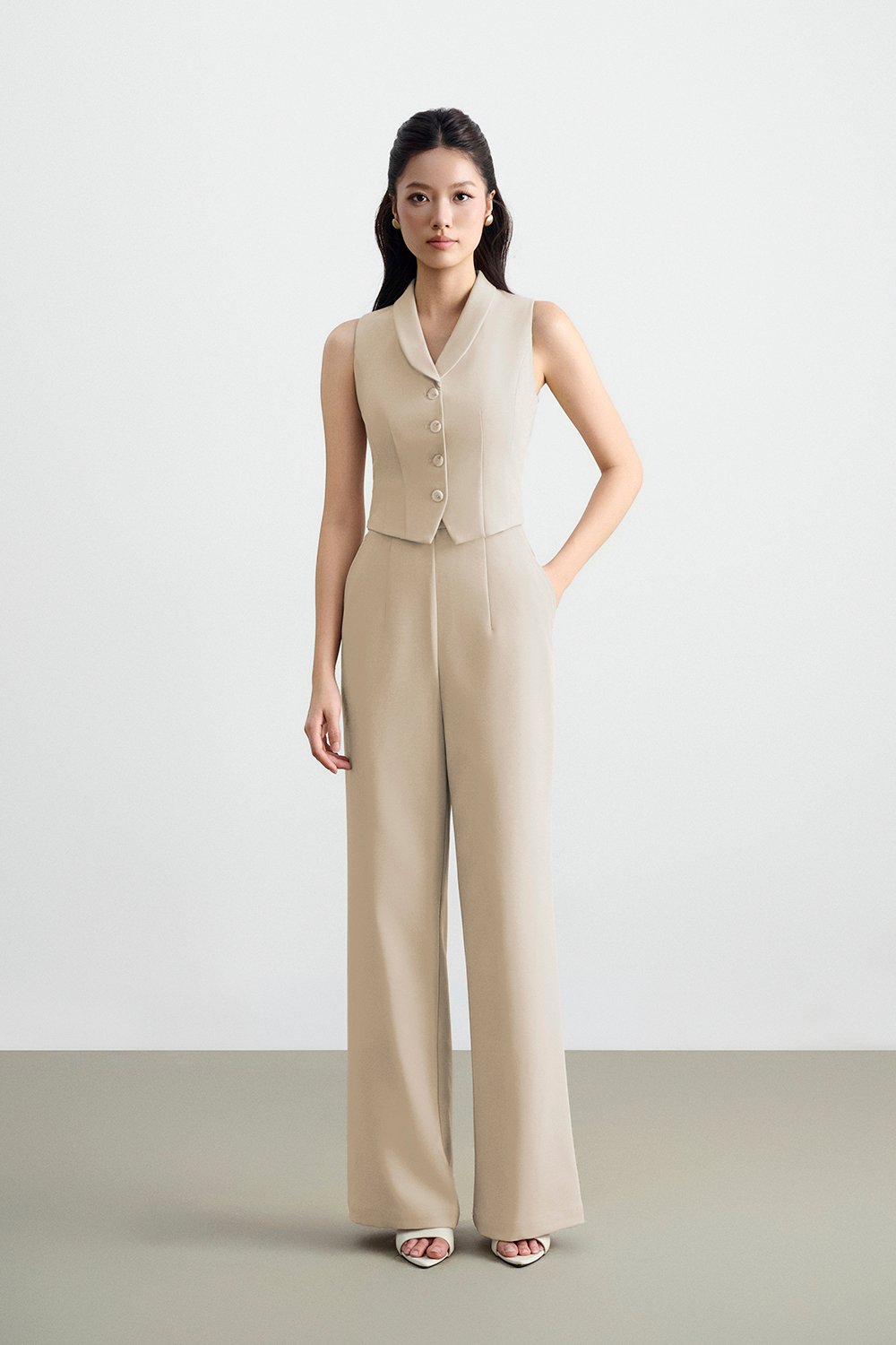 Tasmine Faux 2-Piece Tailored Jumpsuit in Greige
