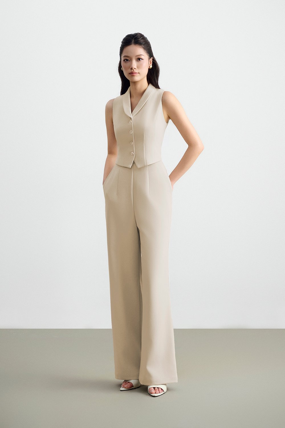 Tasmine Faux 2-Piece Tailored Jumpsuit in Greige
