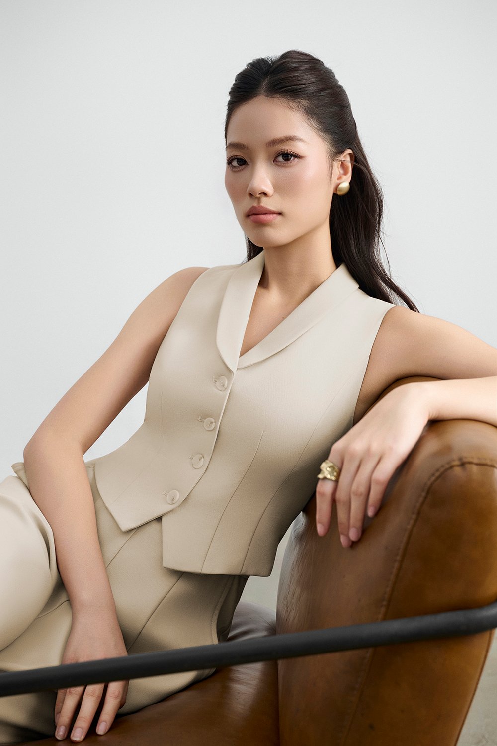 Tasmine Faux 2-Piece Tailored Jumpsuit in Greige