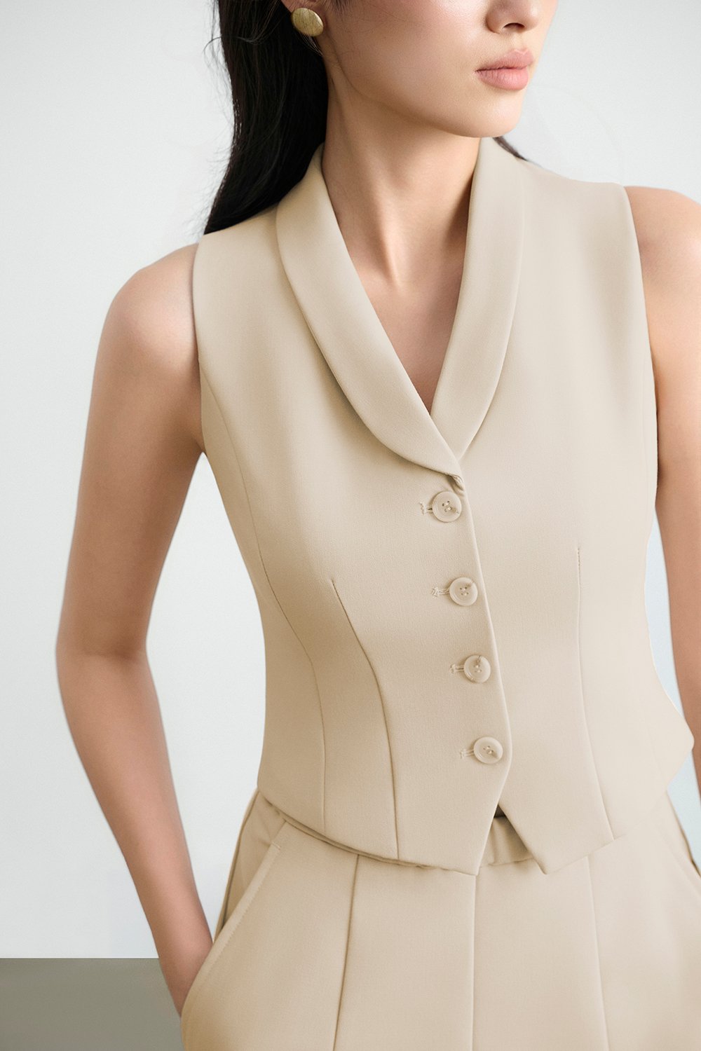 Tasmine Faux 2-Piece Tailored Jumpsuit in Greige