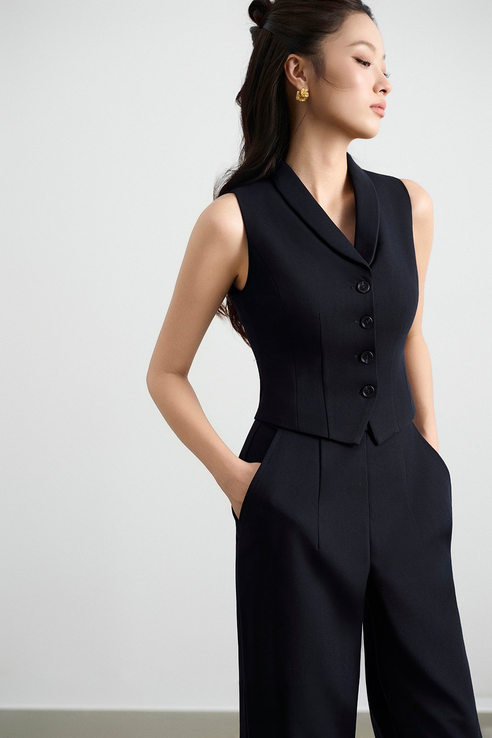 Tasmine Faux 2-Piece Tailored Jumpsuit in Midnight Blue