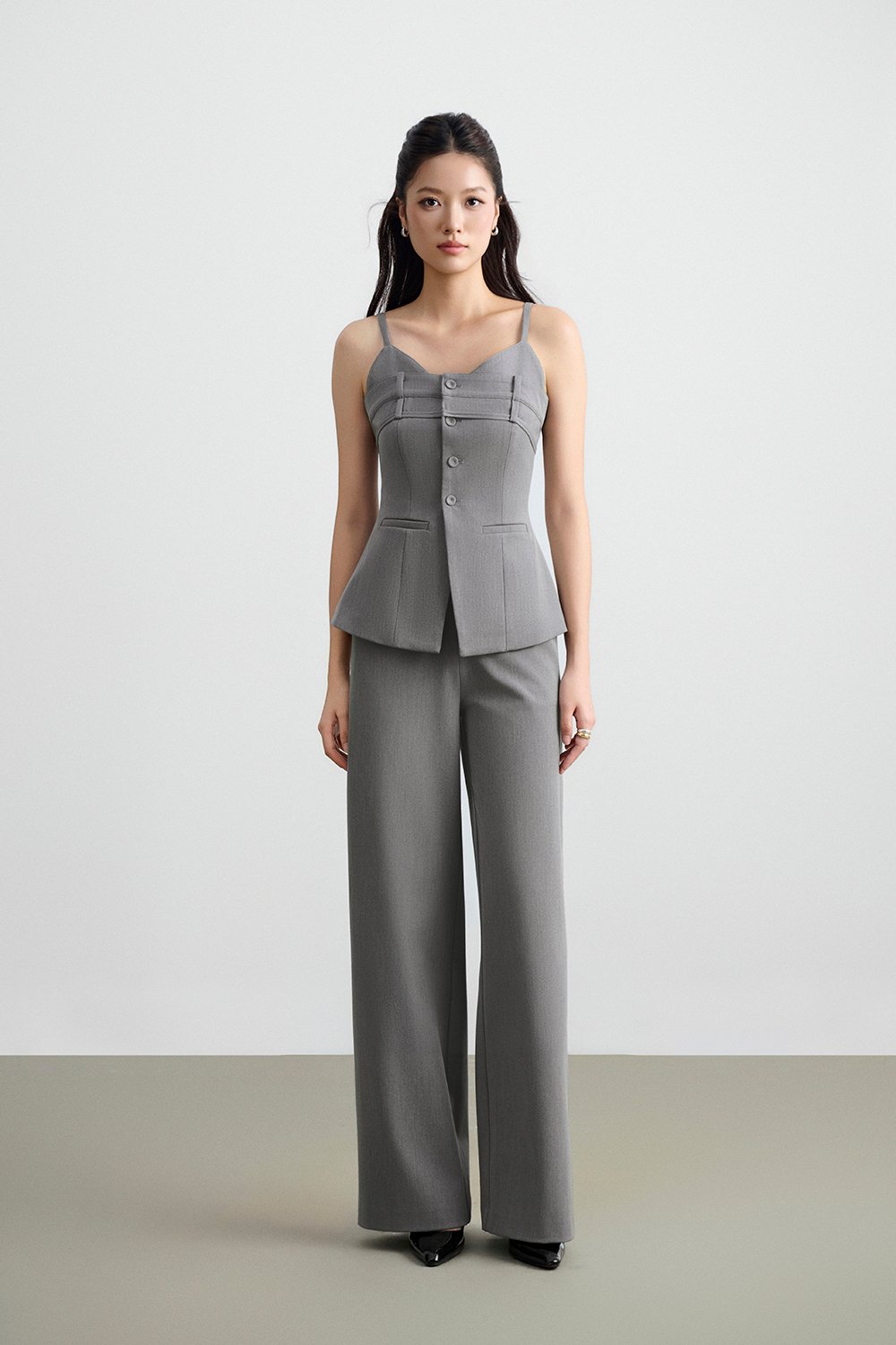 Teresa Tailored Straight Pants in Melange Grey