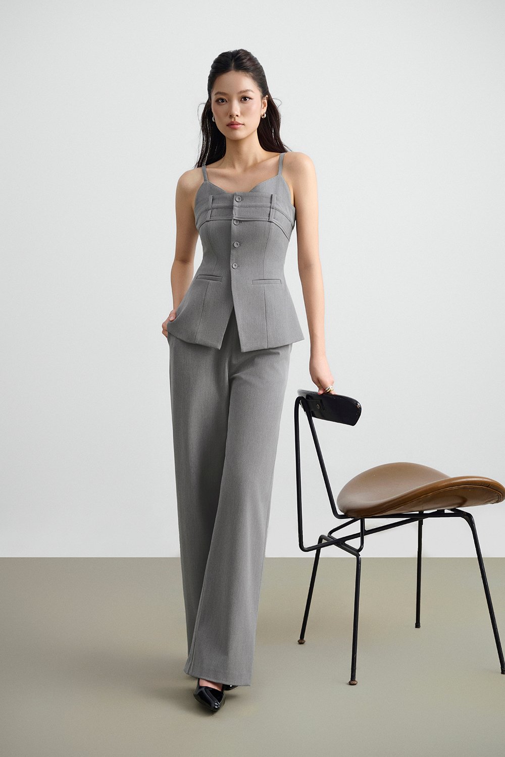 Teresa Tailored Straight Pants in Melange Grey