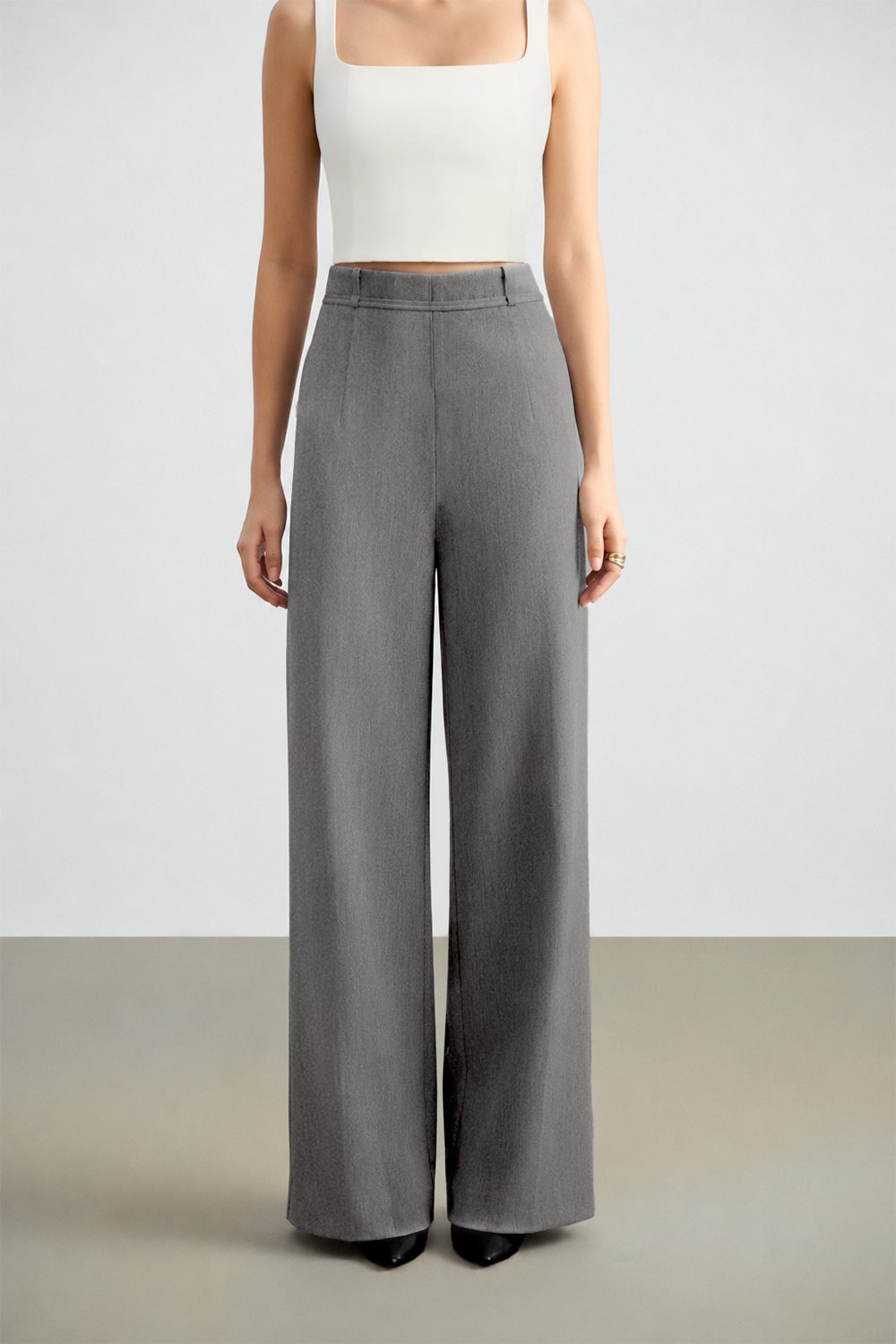 Teresa Tailored Straight Pants in Melange Grey