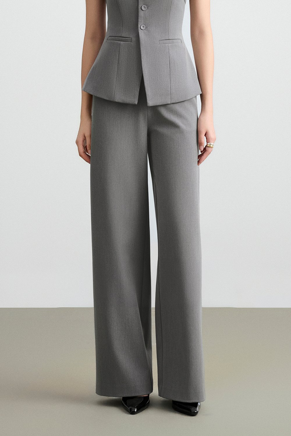 Teresa Tailored Straight Pants in Melange Grey