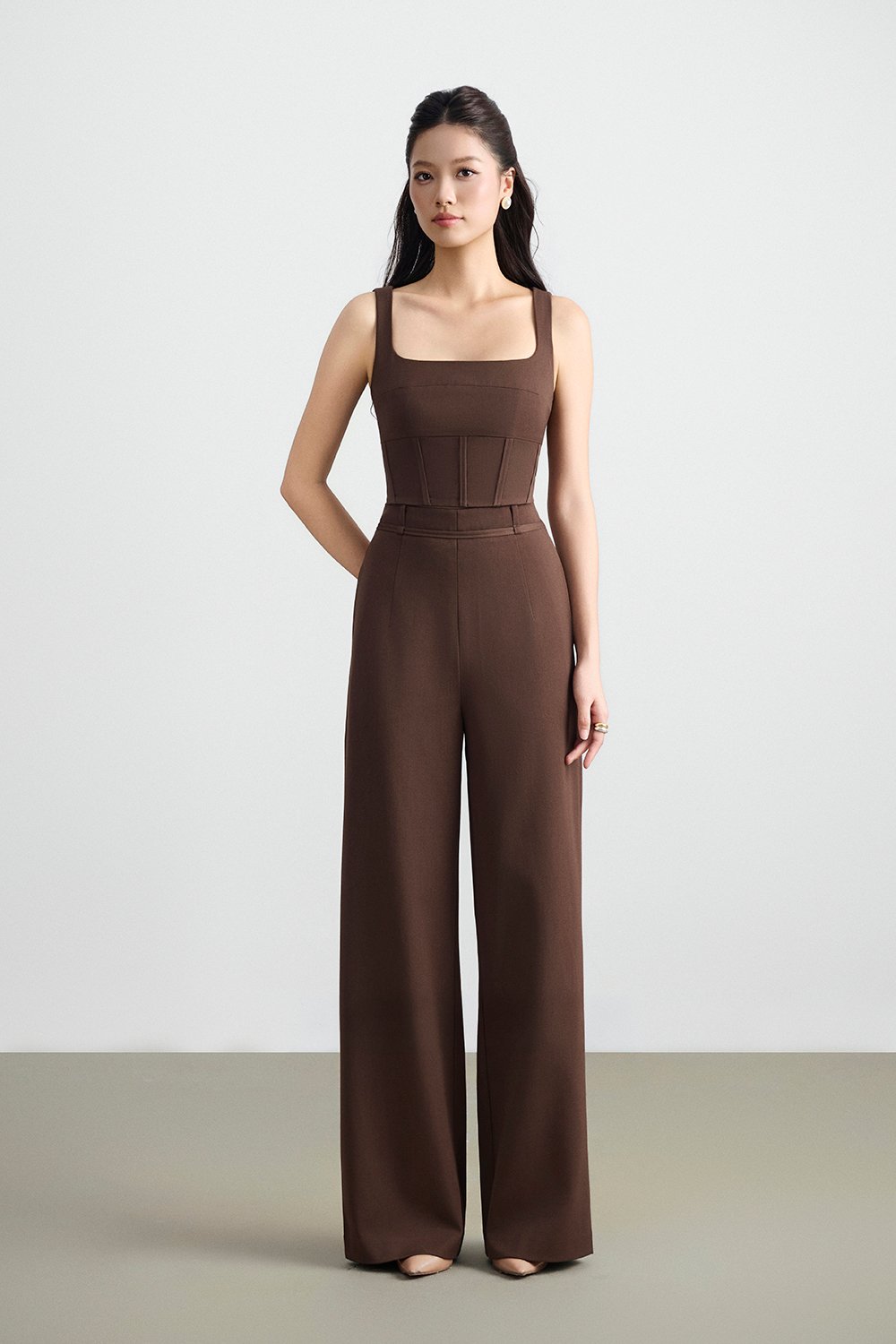 Teresa Tailored Straight Pants in Saddle Brown