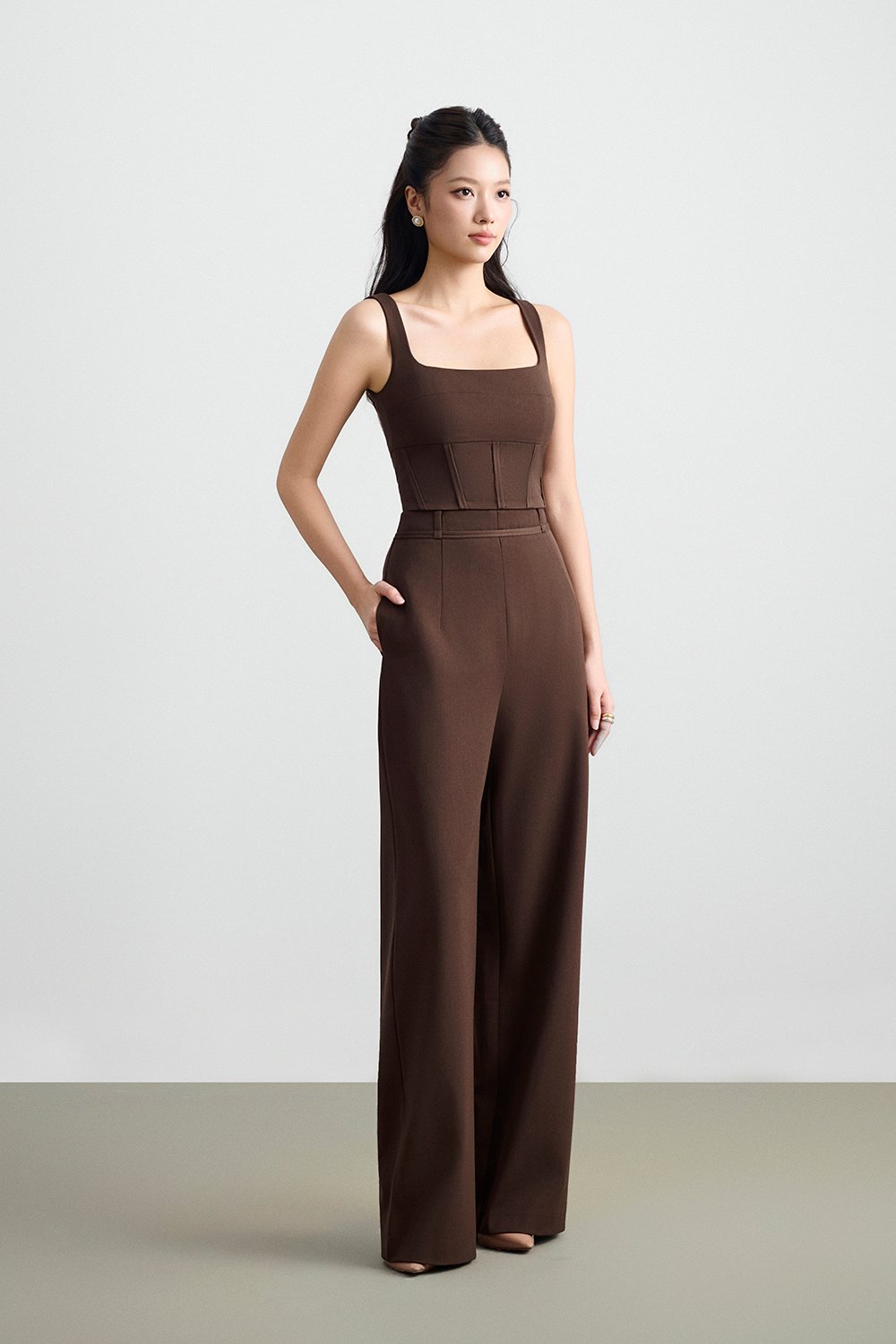 Teresa Tailored Straight Pants in Saddle Brown