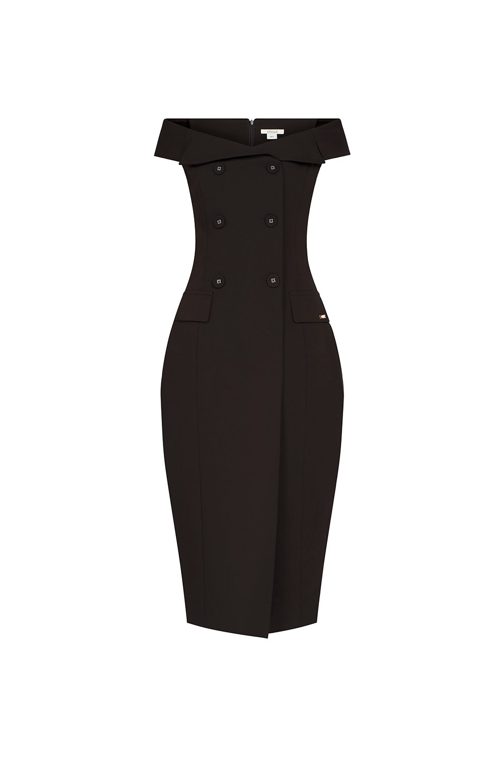 Winslet Tailored Off Shoulder Pencil Dress in Rich Espresso