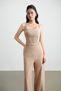 Arden Padded Square Neck Cropped Top in Ecru