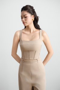 Arden Padded Square Neck Cropped Top in Ecru