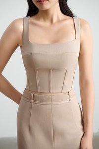 Arden Padded Square Neck Cropped Top in Ecru