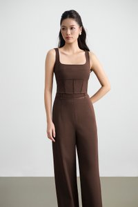 Arden Padded Square Neck Cropped Top in Saddle Brown