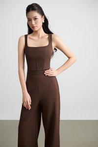 Arden Padded Square Neck Cropped Top in Saddle Brown