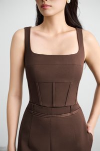 Arden Padded Square Neck Cropped Top in Saddle Brown