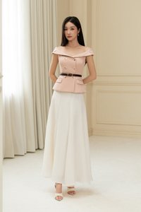 Claire Flare Skirt in Cream Veil