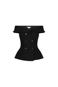 Delia Off Shoulder Tailored Top in Classic Black