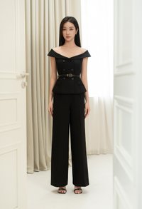 Delia Off Shoulder Tailored Top in Classic Black