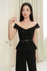 Delia Off Shoulder Tailored Top in Classic Black