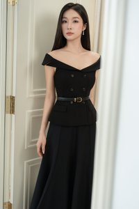 Delia Off Shoulder Tailored Top in Classic Black
