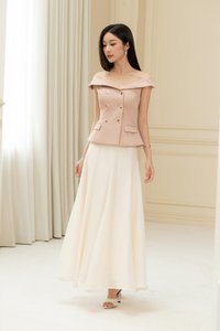 Delia Off Shoulder Tailored Top in Dusty Pink
