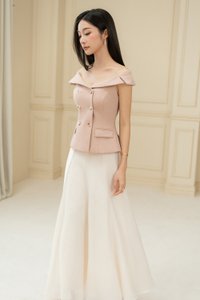 Delia Off Shoulder Tailored Top in Dusty Pink