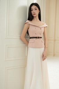 Delia Off Shoulder Tailored Top in Dusty Pink