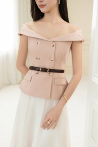 Delia Off Shoulder Tailored Top in Dusty Pink