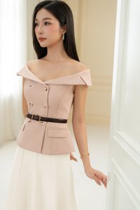 Delia Off Shoulder Tailored Top in Dusty Pink